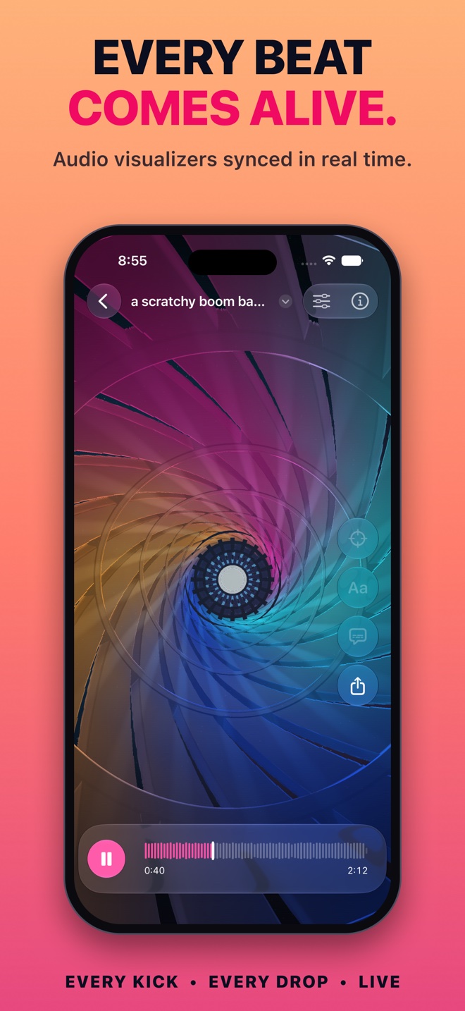 A beat-reactive visualizer playing on iPhone in Tunely