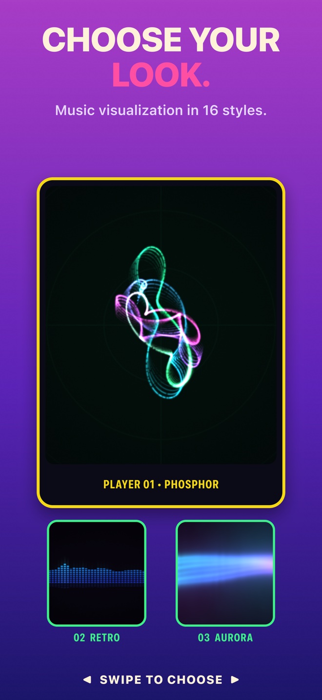 Choose among different music visualizer styles in Tunely