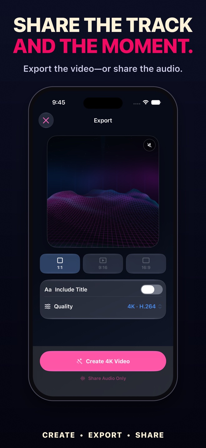 Export a Tunely music video or share the audio track