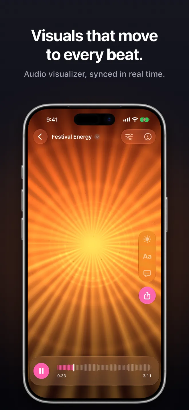 Visuals that move to every beat. An audio visualizer synced in real time